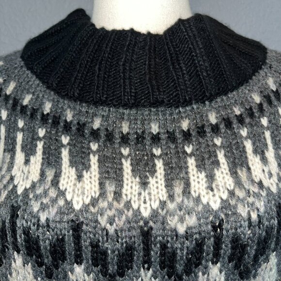 Anthropologie JOHN + JENN WES FAIR ISLE Black Gray & Cream Off-Shoulder Sweater - Picture 2 of 12
